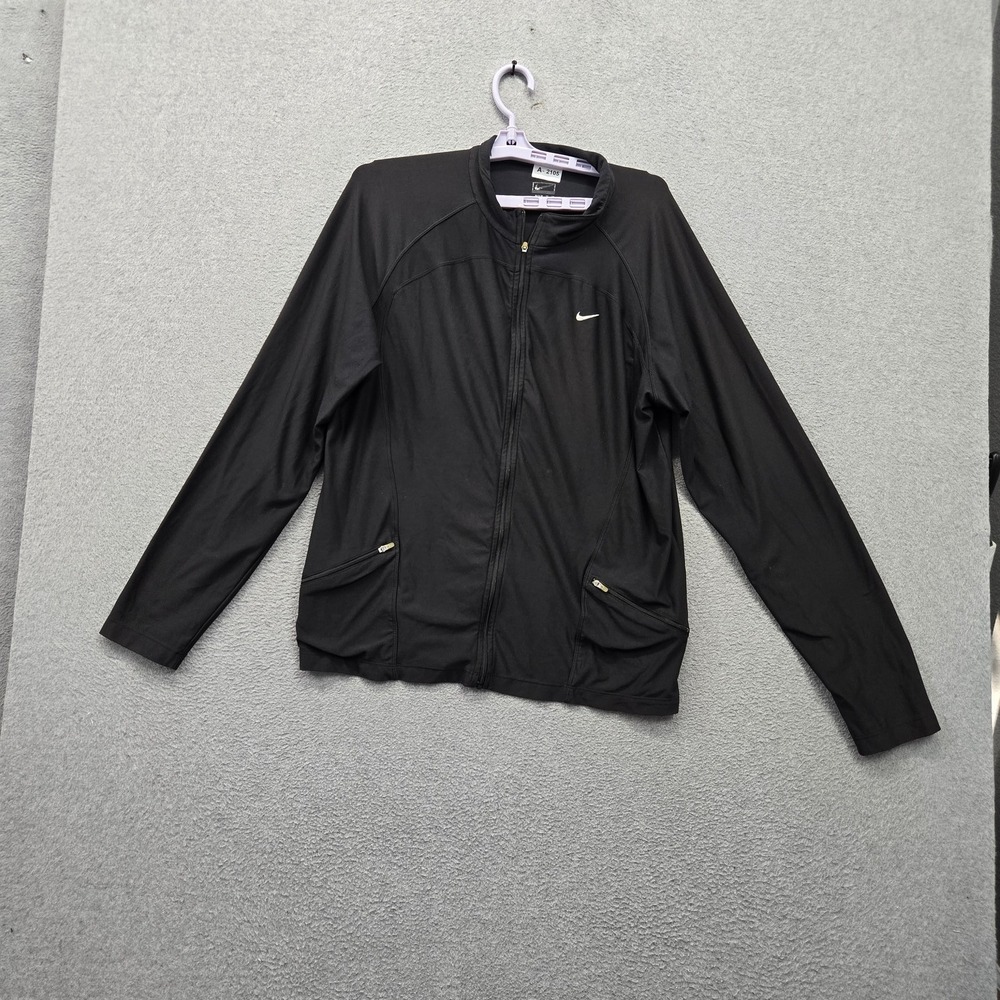 Nike Women Jacket XL Black 229386-010 Activewear Zipper Logo Stretch Pockets